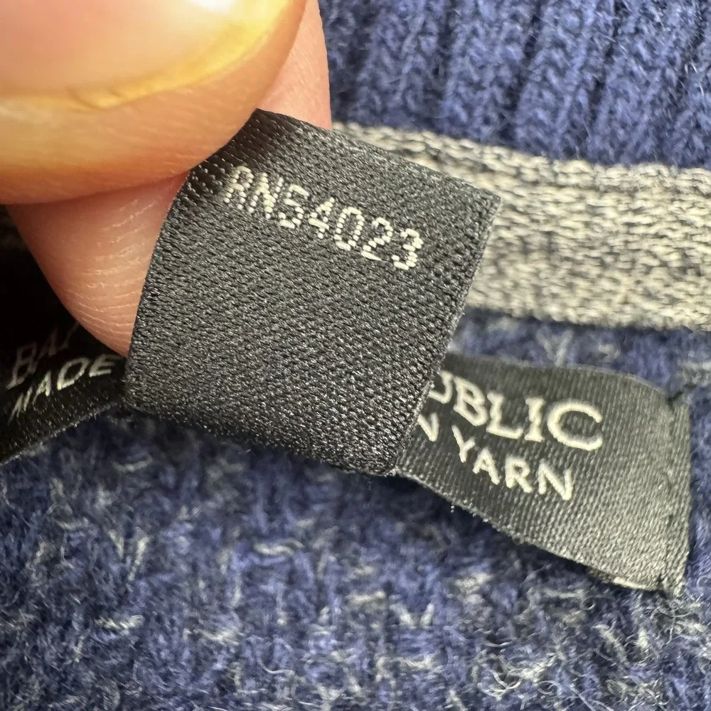 Banana Republic Italian Yarn Wool Blend Mens Sz L Sweater Shawl Preppy Blue Gray